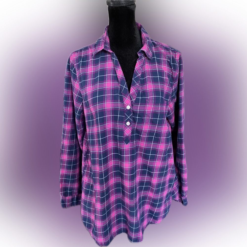 J. Crew Pop Over Plaid Flannel Shirt - Size Medium - EUC
